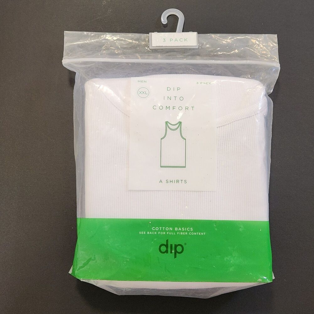 Dip Men's Cotton Basics A-Shirts Ribbed Tank Tops 3 Pack White XXL NWT Essential